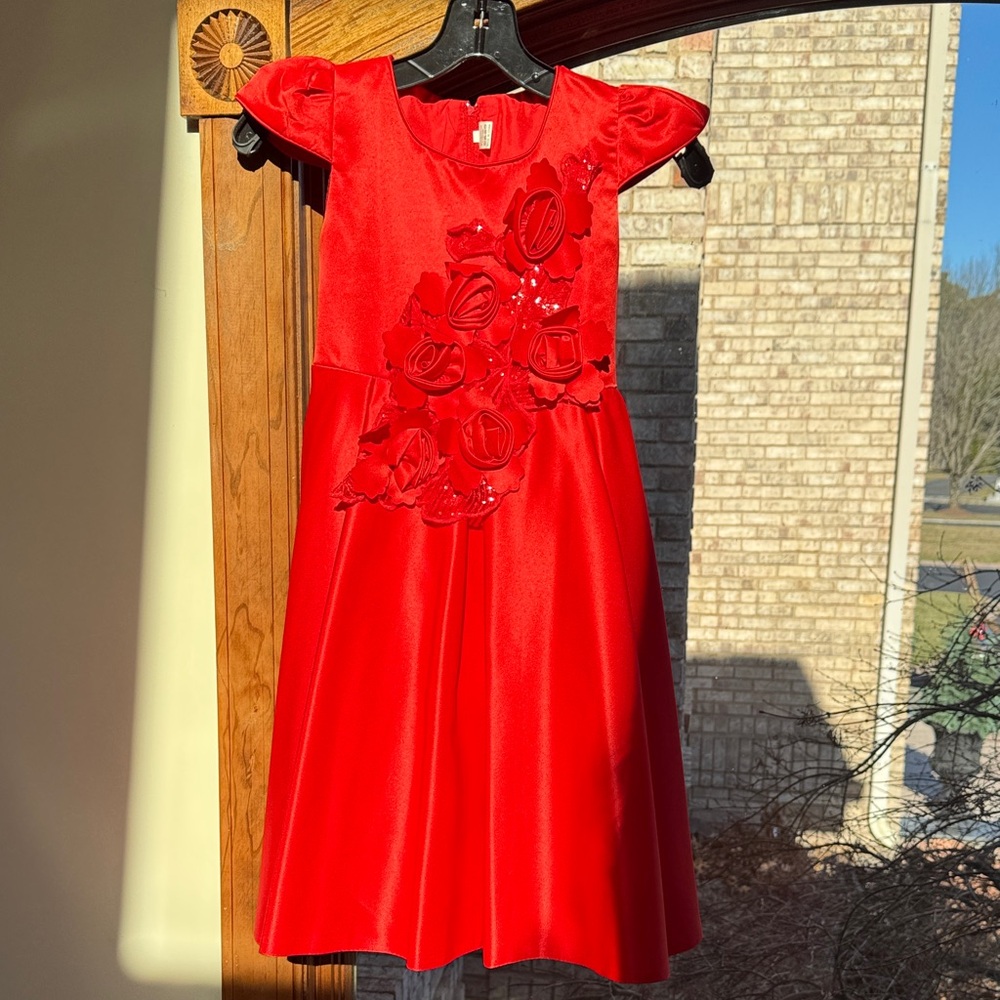 Elegant Red Kids Dress with Floral Accents